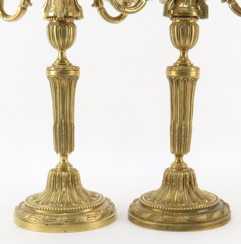 Pair of 20th Century Louis XVI Style Gilt Bronze Four Arm Candelabrum