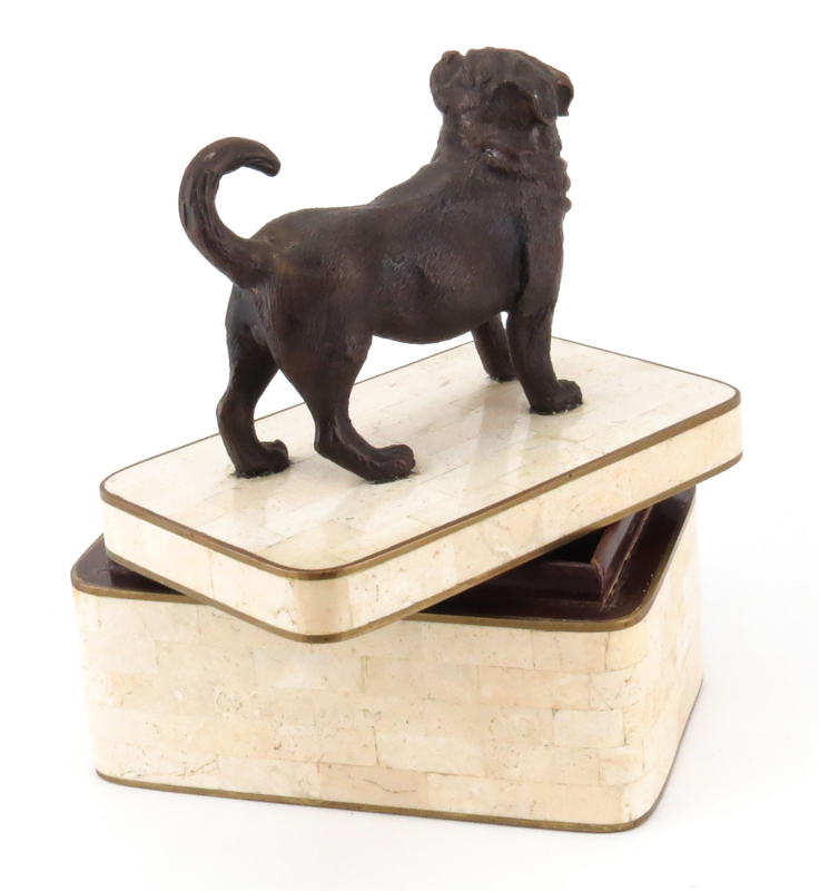 Maitland and Smith Tessellated Marble Box Mounted with Bronze Dog Figurine
