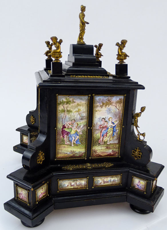 19/20th Century Bronze Mounted Renaissance style Ebonized Miniature Cabinet with Viennese Enamel Plaques