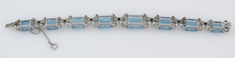60.0 Carat Graduated Emerald Cut Aquamarine, Diamond and Platinum Bracelet. 