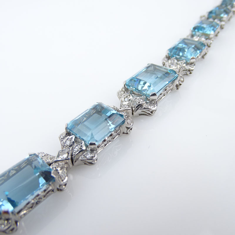 60.0 Carat Graduated Emerald Cut Aquamarine, Diamond and Platinum Bracelet. 