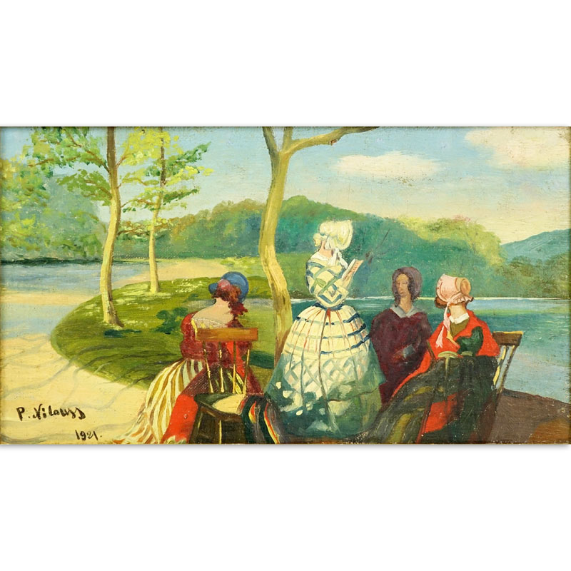 Circa 1921 Nilouss Russian, Four Women Oil on Artist Board