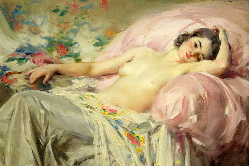 Sergei Semenovitch Egornov, Russian (1860-1920) Oil on Artist Board, Reclining Nude