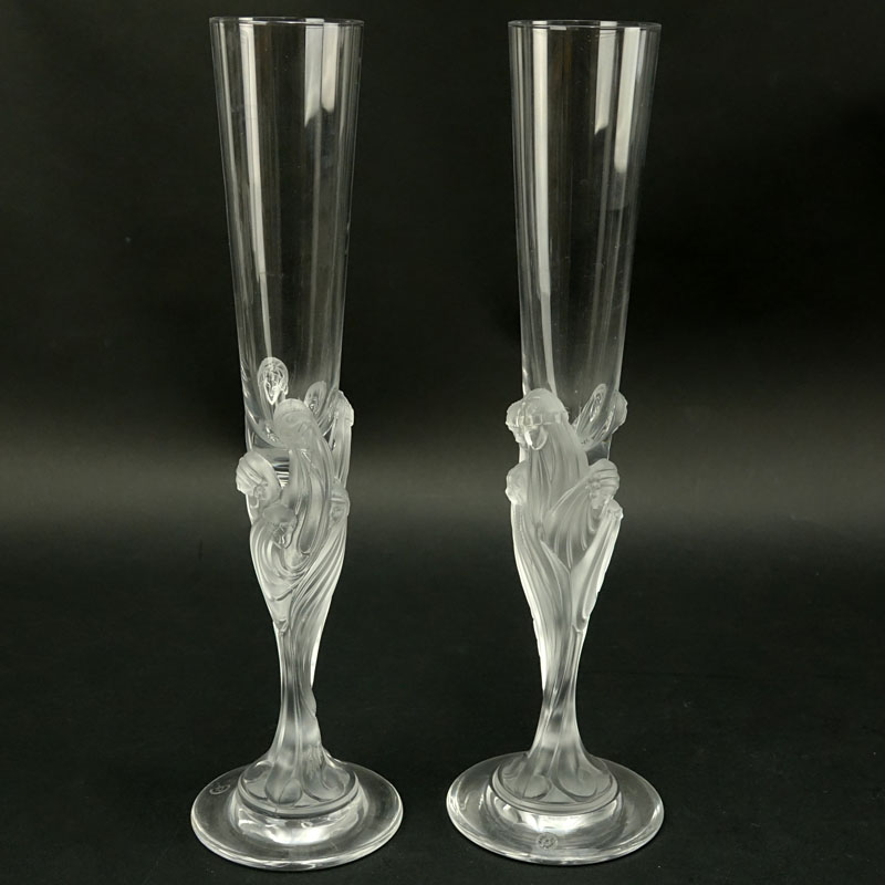 After: Romain "Erte" de Tirtoff (1892-1990) Pair of Cristallerie de Sevres Art Deco Style Champagne Flutes