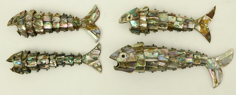 Four (4) Vintage Abalone Shell Articulated Fish Form Bottle Openers