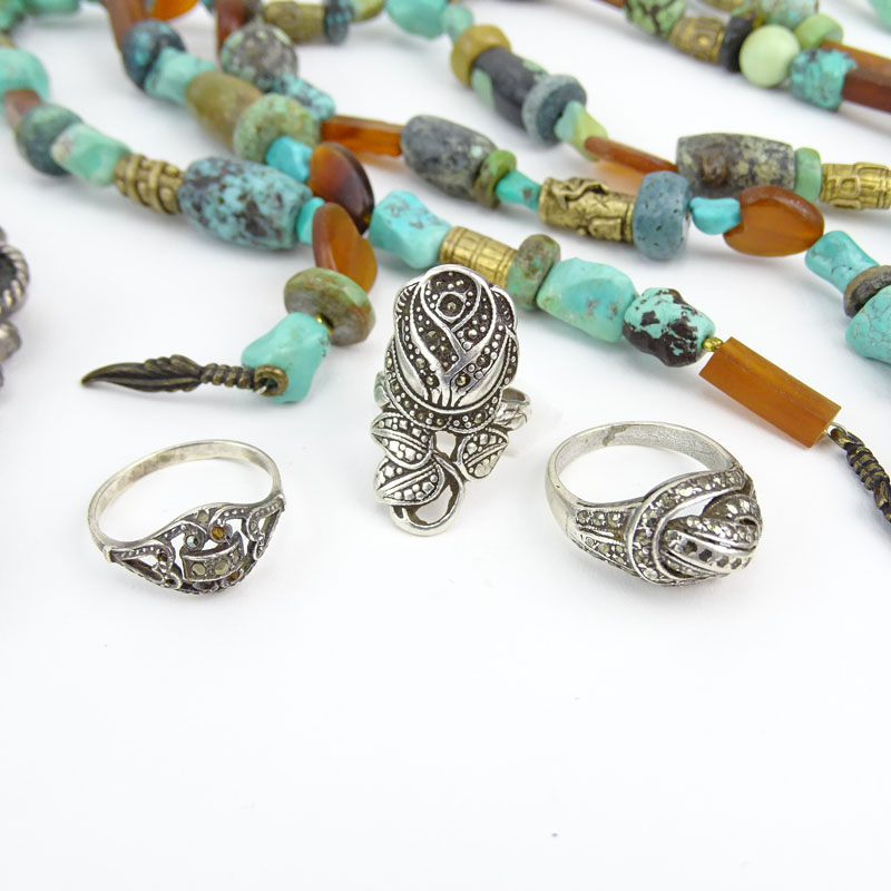 Lot of Ten (10) Pieces Vintage Turquoise, Silver and Marcasite Jewelry