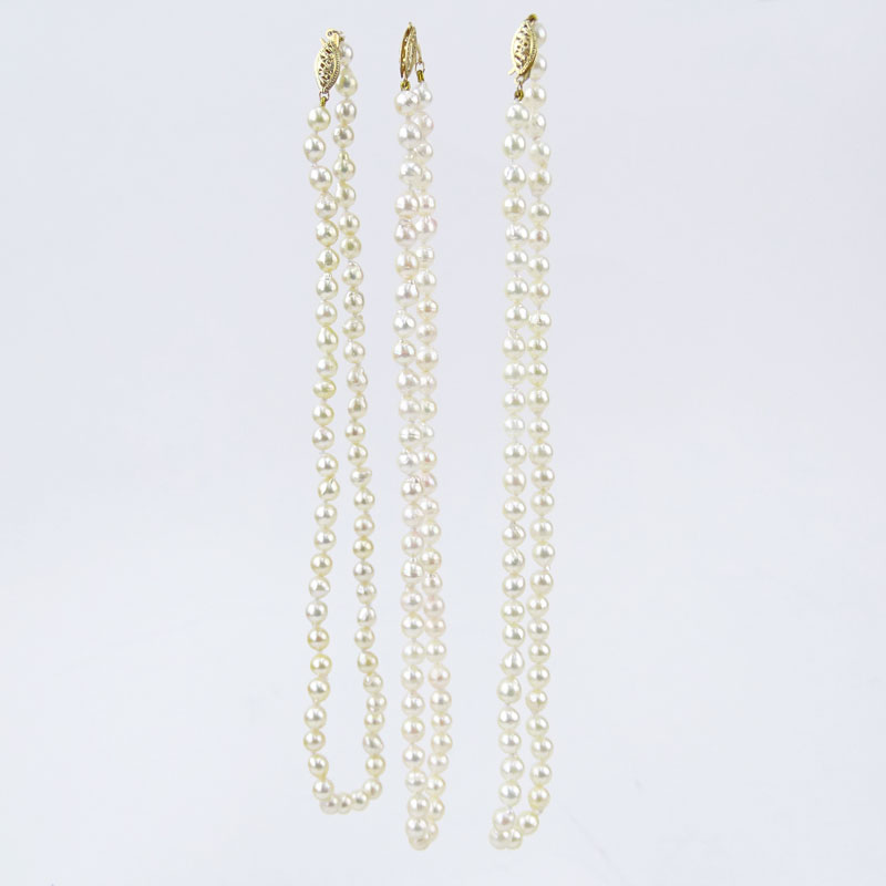 Three (3) Pearl Choker Necklaces With 14K Gold Clasps
