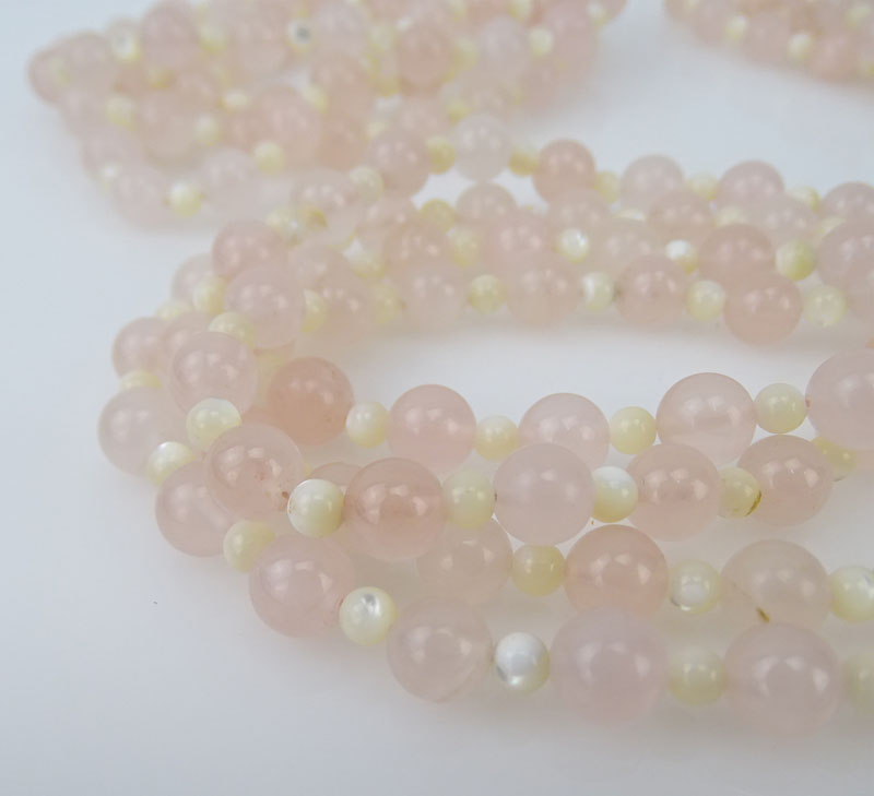 Four (4) Rose Quartz and Mother Of Pearl Beaded Necklaces