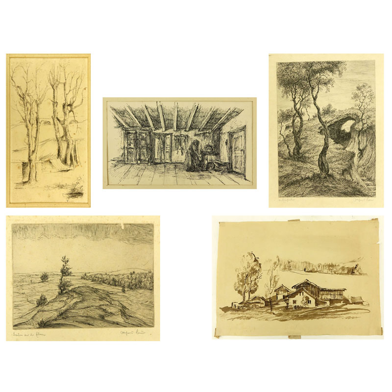 Lot of Five (5) Antique Ink Drawings and Etchings