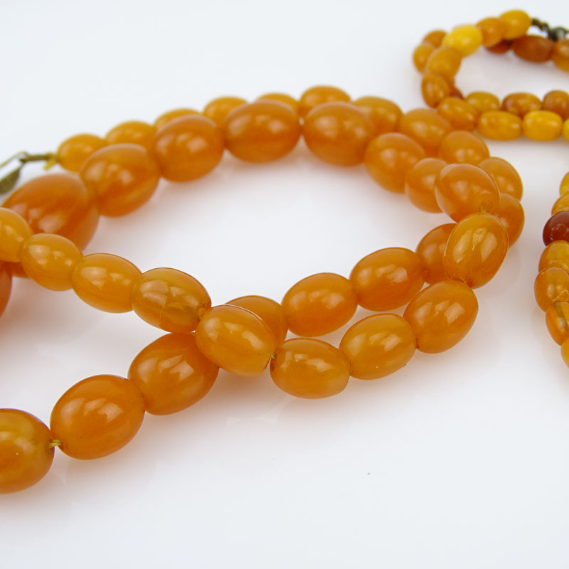 Two (2) Vintage Butterscotch Amber Beaded Necklaces