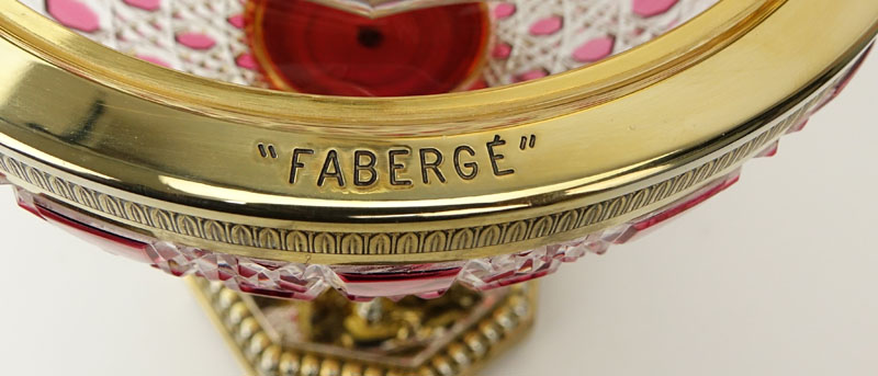 Fine Faberge Ruby Cut to Clear Czar Alexander Caviar Server