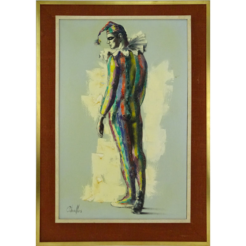 Rufino Ceballos, Spanish  (1907-1970) "Harlequin" Oil on Canvas Signed Lower Left