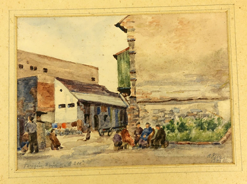 1943 Signed Watercolor "Terezin"