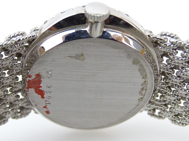 Lady's 18 Karat White Gold Bueche-Girod Bracelet Watch with Diamond Bezel and Manual Movement