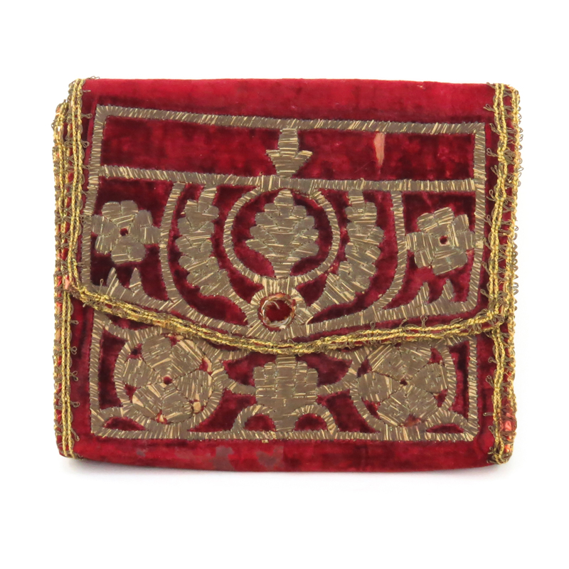 Antique Judaica Embroidered Velvet Tallit Bag