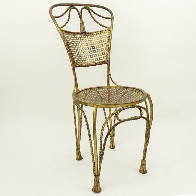 Mid Century Louis XV Style Gilt Wrought Iron Side Chair