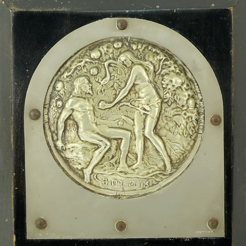 Antique Judaica Silver Repoussé Plaque "Adam and Eve"