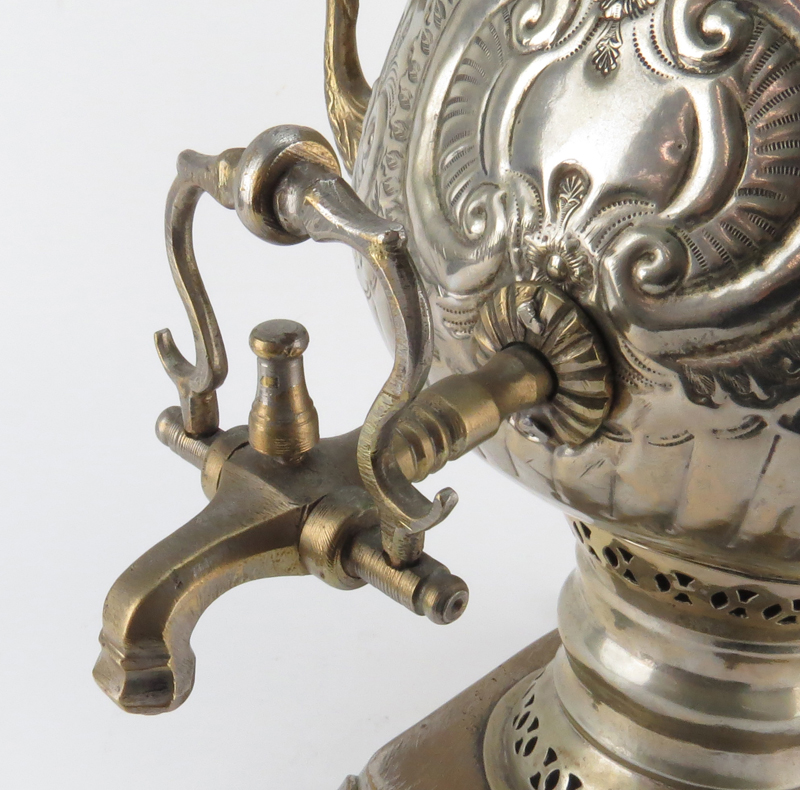 19th Century Russian Silvered Brass Samovar