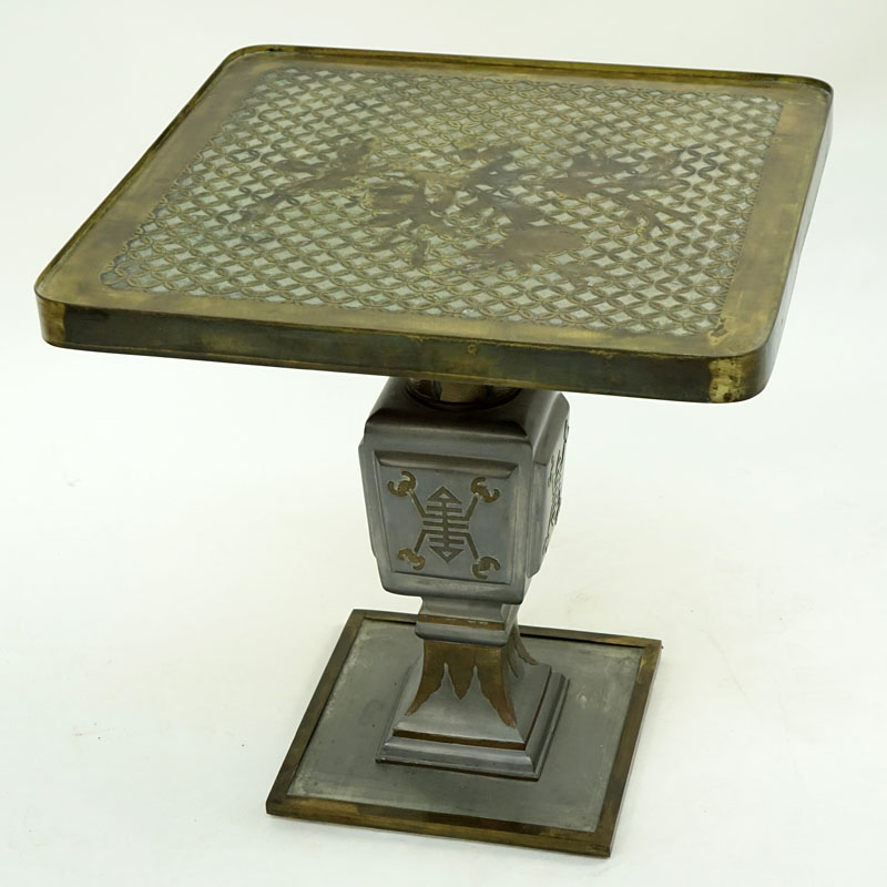 Philip and Kelvin LaVerne Patinated Bronze and Pewter Side Table