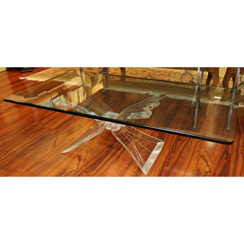 Lion In Frost Style Lucite And Glass Coffee Table