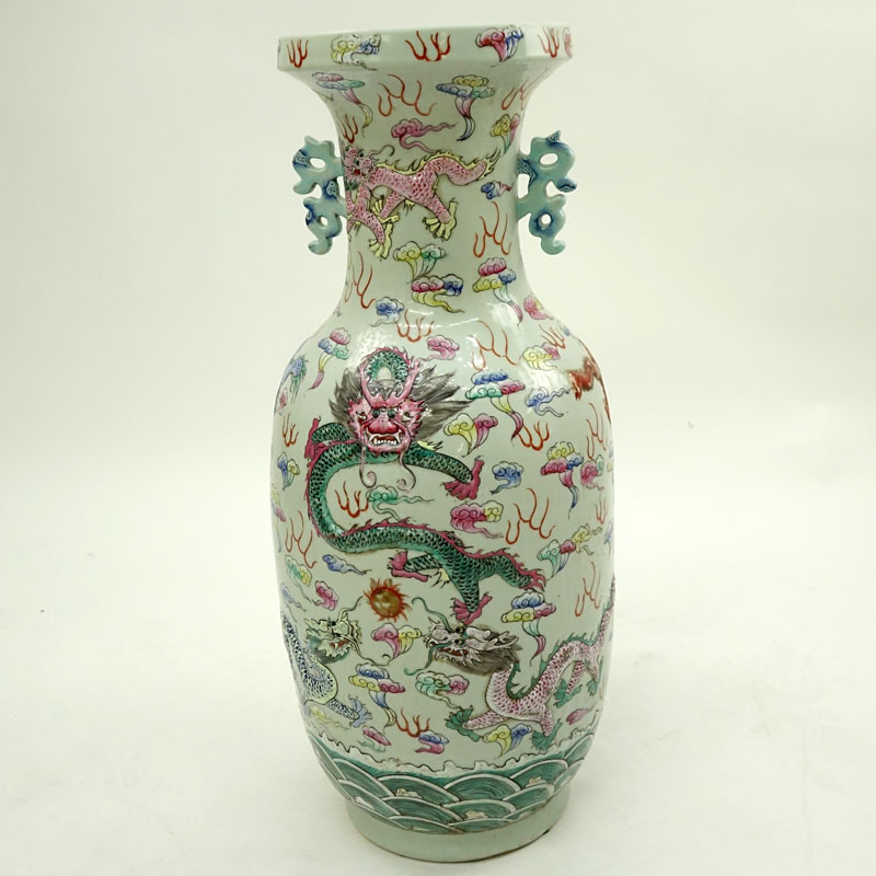 Early to Mid Century 20th Century Chinese Qing Style Handled Vase