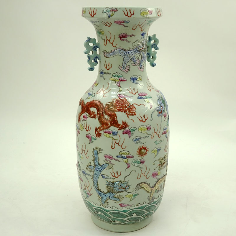 Early to Mid Century 20th Century Chinese Qing Style Handled Vase
