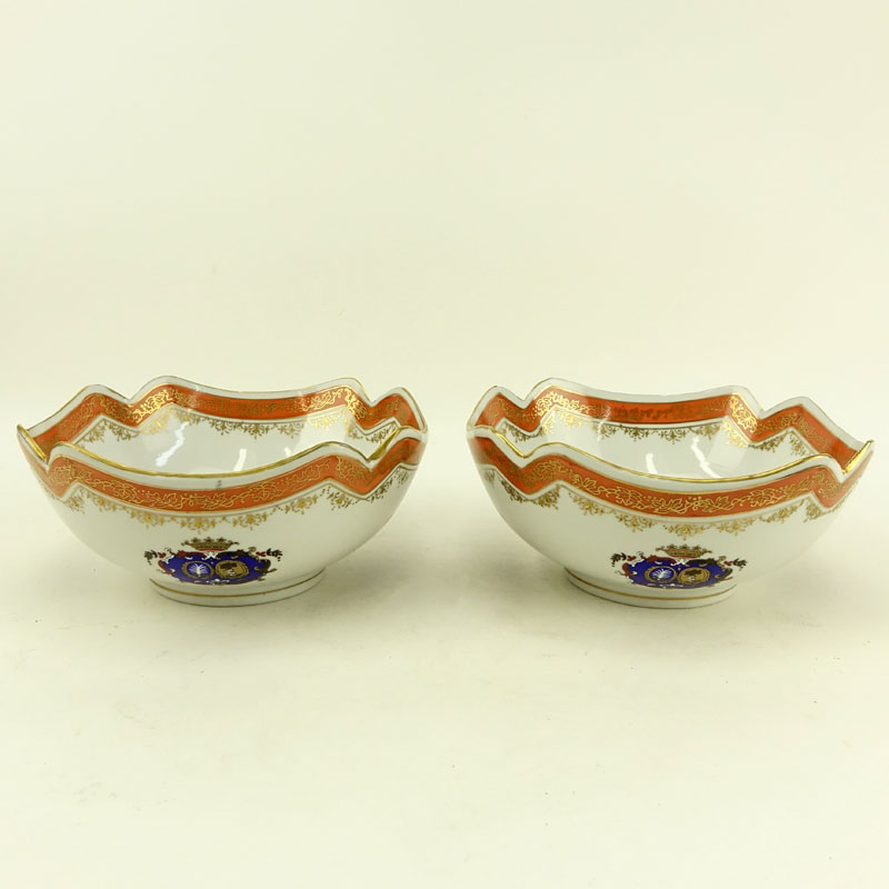 Pair of Chinese Hand Painted "Coat of Arms" Armorial bowls