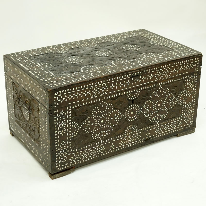 Antique Hand Carved Anglo-Indian Mother of Pearl Inlaid Chest