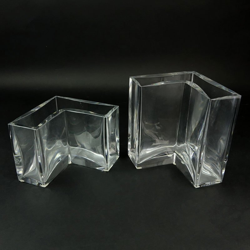 Two (2) Baccarat Clear Crystal Auspicious Vases