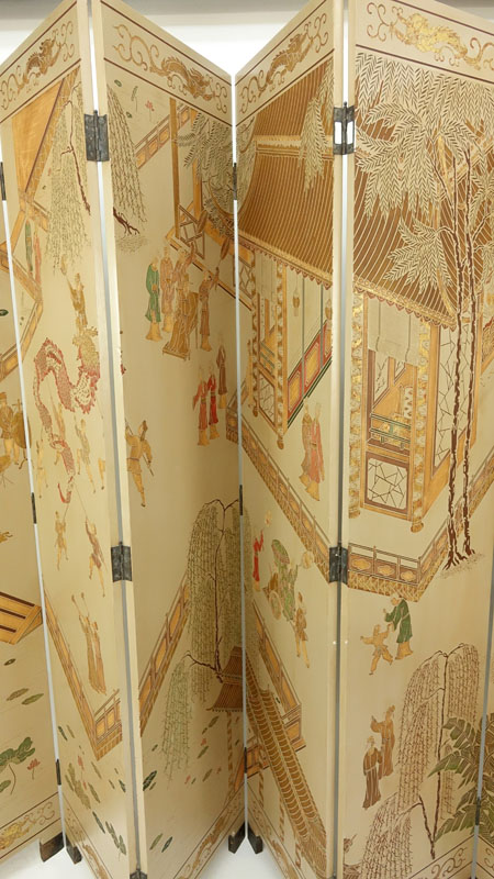 Maitland-Smith Asian Hand Painted Wood 8 Panel Screen