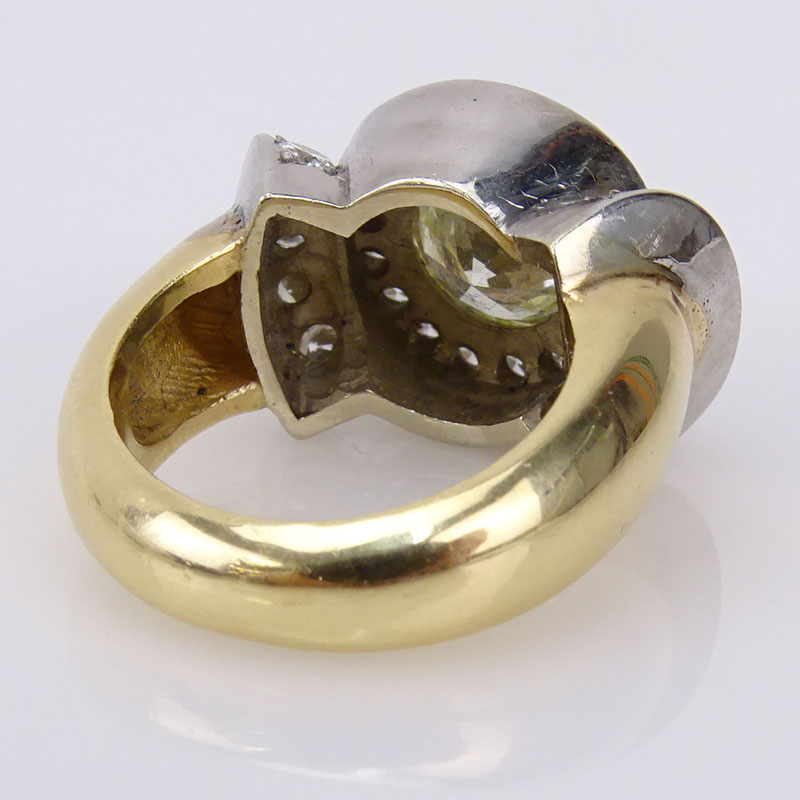 2.80 Carat Round Brilliant Cut Diamond, Platinum and 18 Karat Yellow Gold Ring accented with Round Brilliant Cut Diamonds.