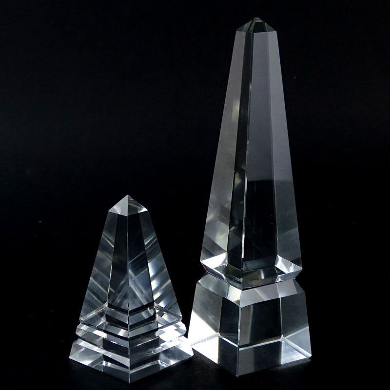 Two (2) Glass Prism Obelisks