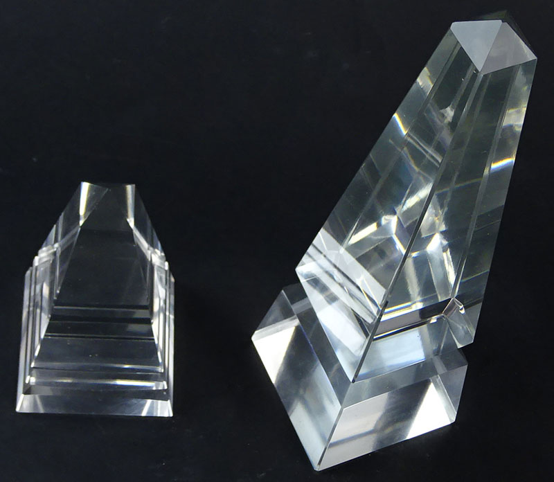 Two (2) Glass Prism Obelisks