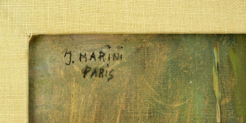 J Marini, Paris (20th Century) "Harlequins" Oil on Canvas Signed Upper Left
