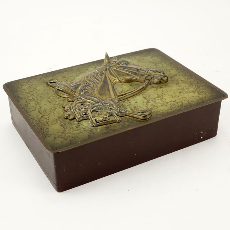 Vintage Bronze and Wood Hinged Cigarette Box