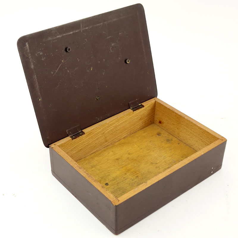 Vintage Bronze and Wood Hinged Cigarette Box