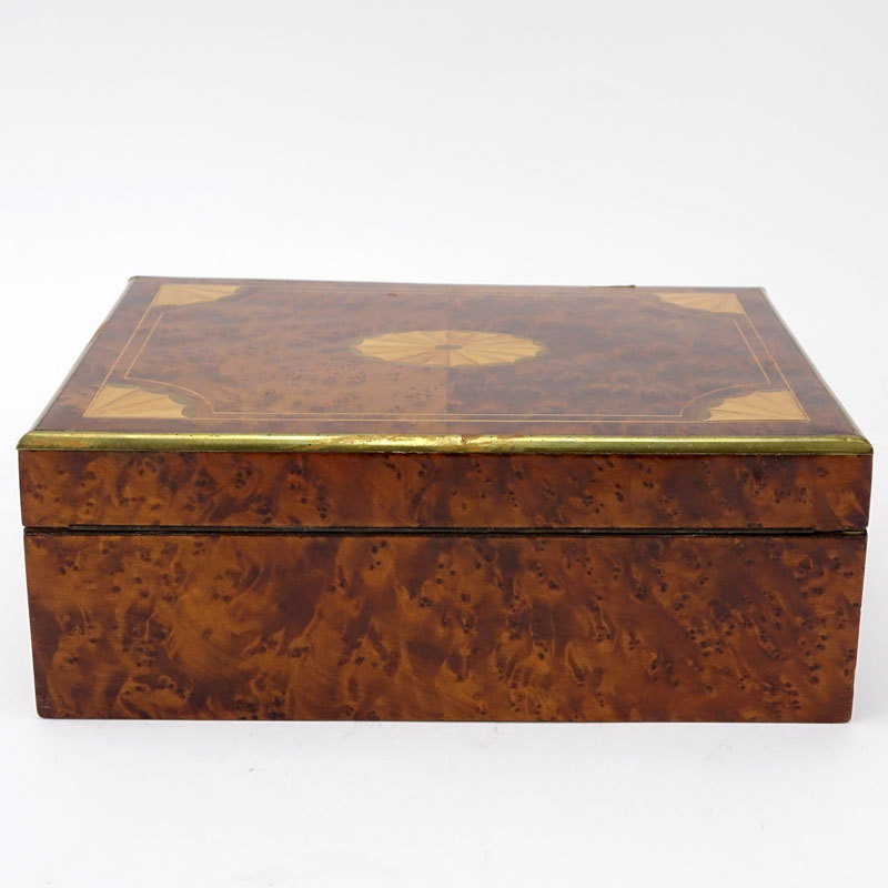 English Inlaid Yew Wood Cigar Box