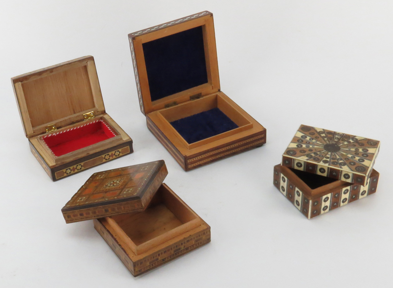 Collection of Four (4) Middle East Marquetry Inlay Boxes with Bone
