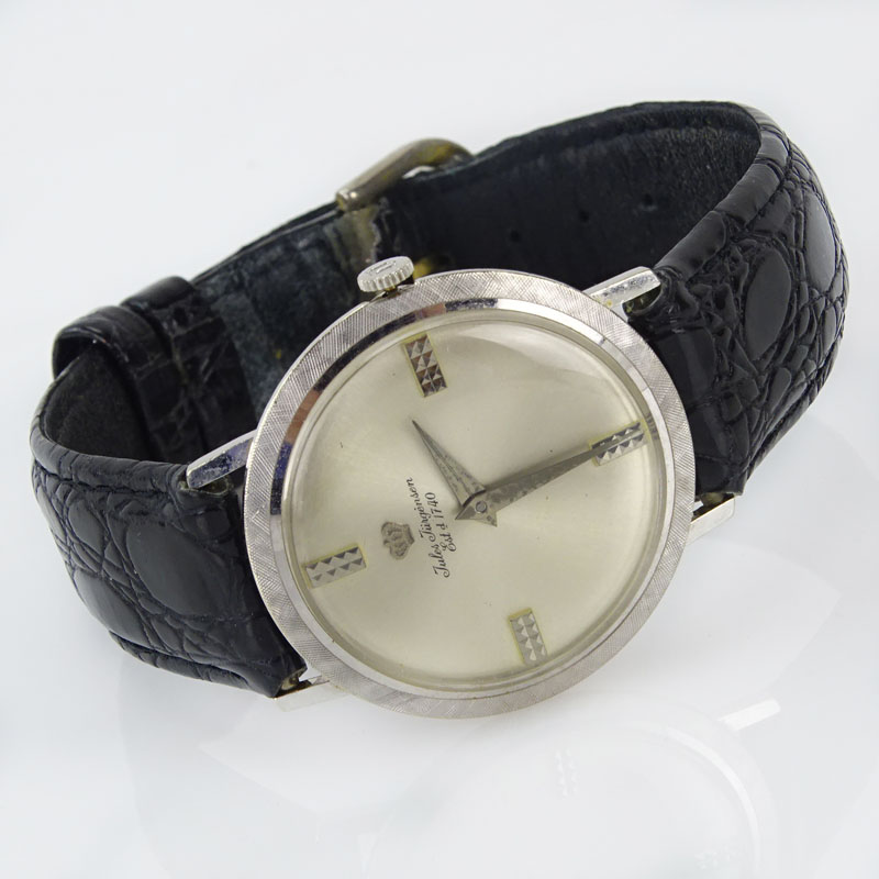 Men's Vintage Jules Jurgensen 14 Karat White Gold Manual Movement Watch with Leather Strap