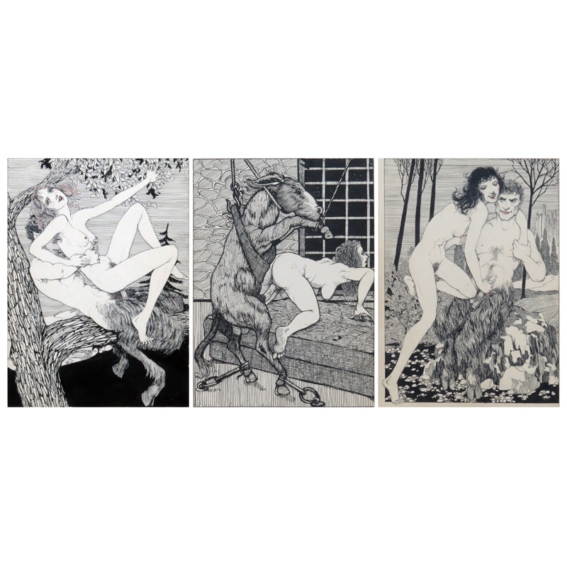 Three (3) Possibly Charles Henry Richert, American (1880-1974) Erotic Woodblock Prints