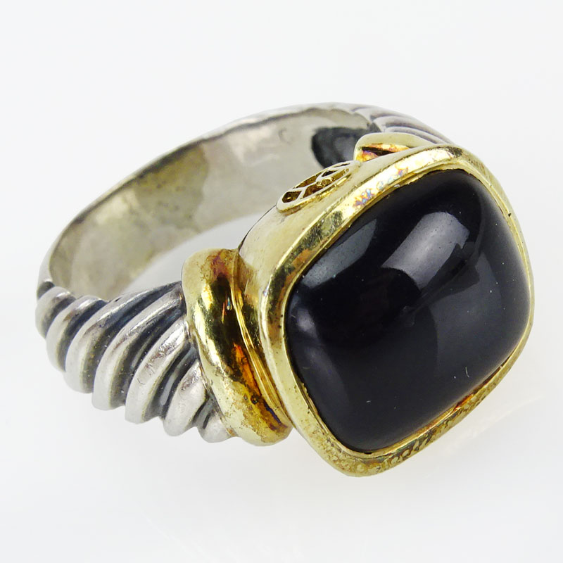 Lady's Vintage David Yurman Sterling Silver, 14 Karat Yellow Gold and Black Onyx Ring