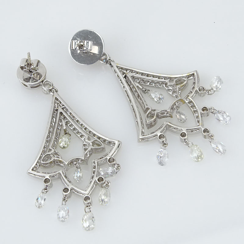 11.60 Carat Briolette and Round Brilliant Cut Diamond and 18 Karat White Gold Chandelier  Earrings.