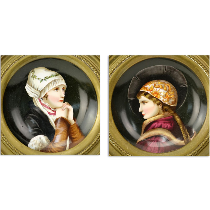 Pair of Victorian Portrait Plates Mounted in Brass Frame