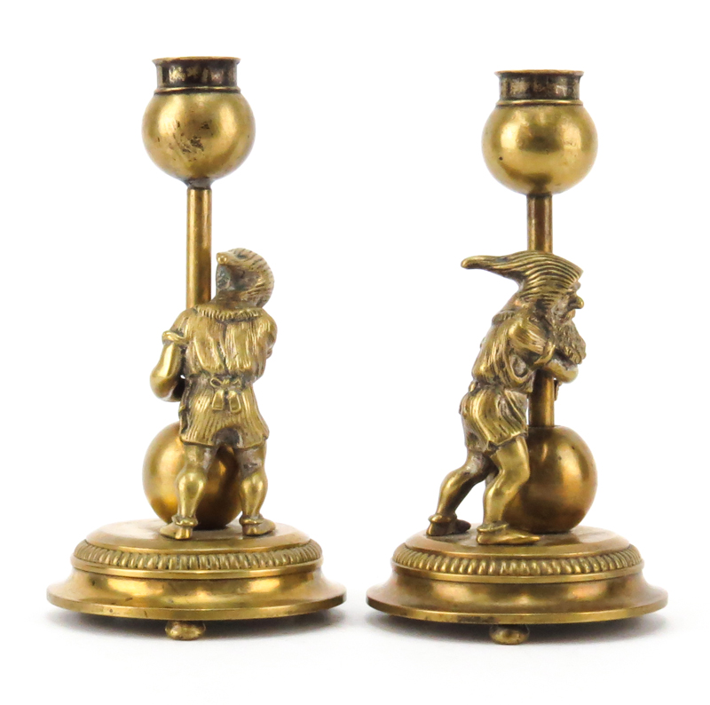 Pair of Early 20th Century Gnome Figural Bronze Candlesticks
