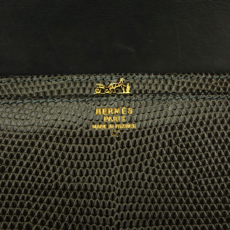 Vintage Hermès Olive Green Lizard Leather Flap Clutch Shoulder Bag