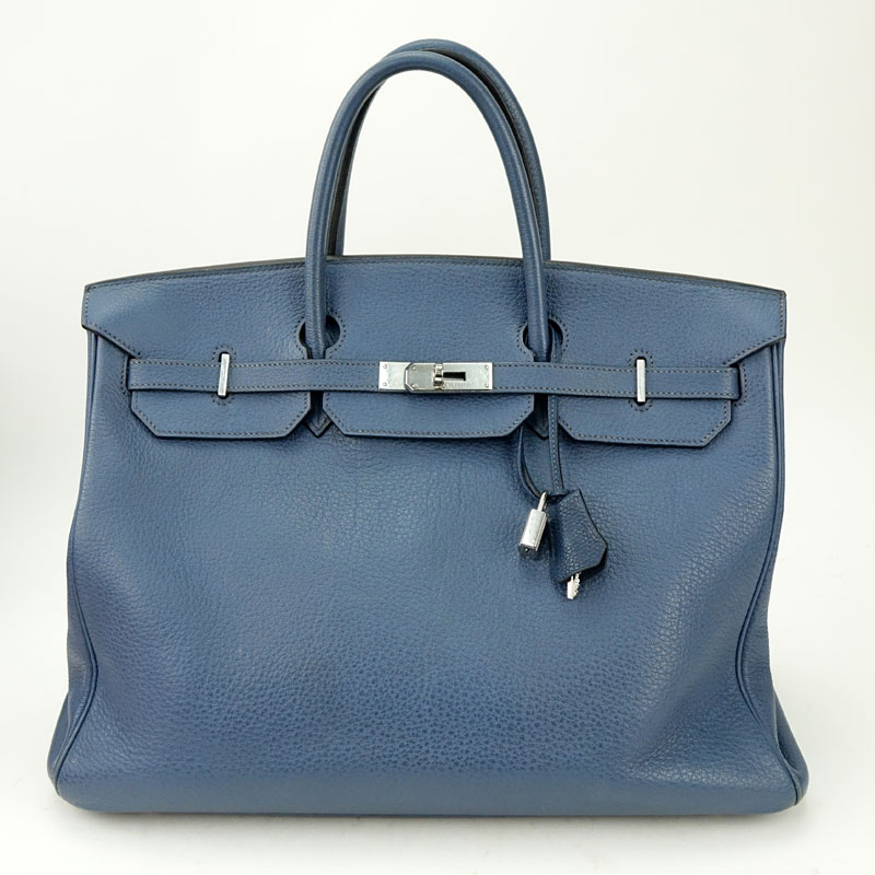 Hermès Bleu Nuit Clemence Leather Birkin Bag 40 With Palladium Hardware