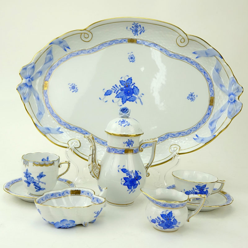 Herend Porcelain "Chinese Bouquet Blue" Demitasse Set