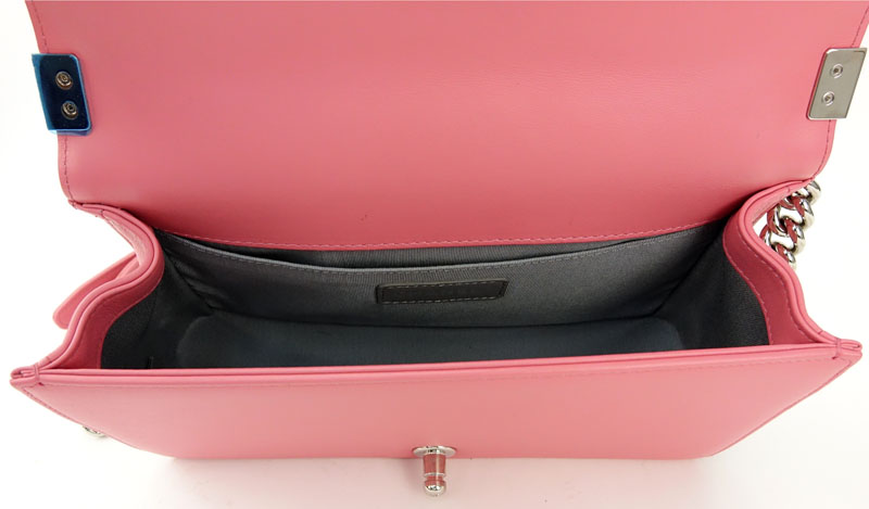 Chanel Pink Calfskin Chevron Quilted Boy Flap Shoulder Bag
