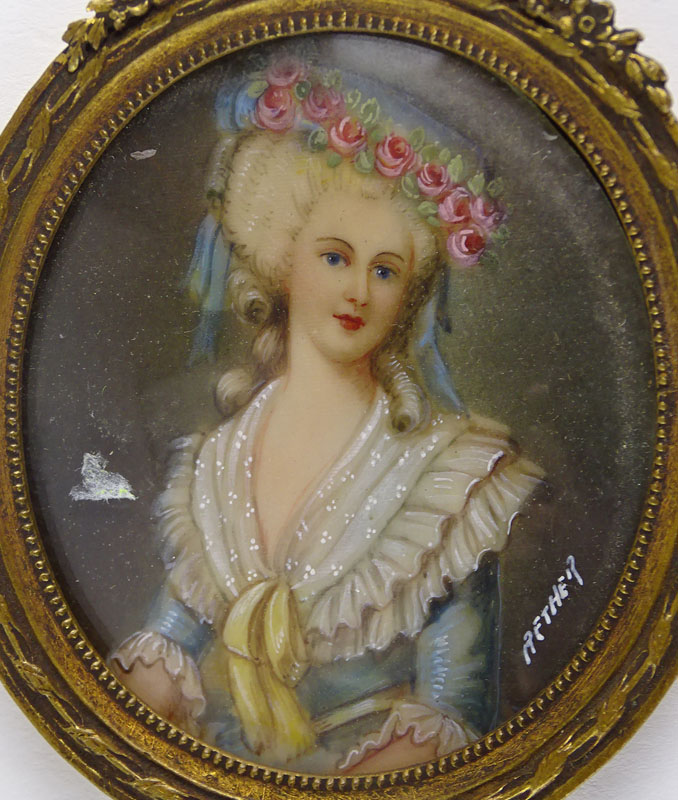 Grouping of Four (4) Antique  French Hand Painted Miniature Portraits on Celluloid
