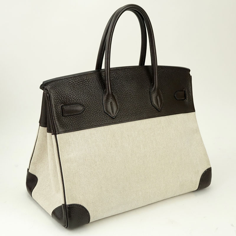 Hermès Togo Leather And Canvas Birkin Bag 35